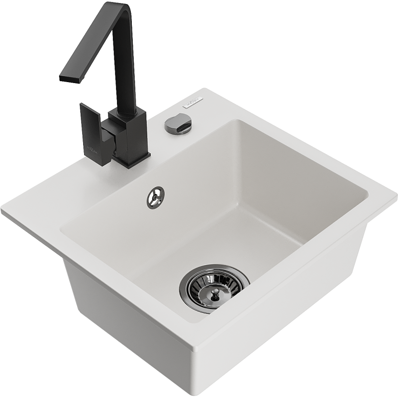 Mexen Milo fregadero de granito de 1 seno con grifo de cocina Rita, blanco - 6505-20-670300-70