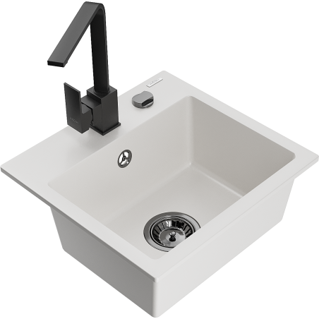 Mexen Milo fregadero de granito de 1 seno con grifo de cocina Rita, blanco - 6505-20-670300-70