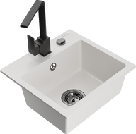 Mexen Milo fregadero de granito de 1 seno con grifo de cocina Rita, blanco - 6505-20-670300-70