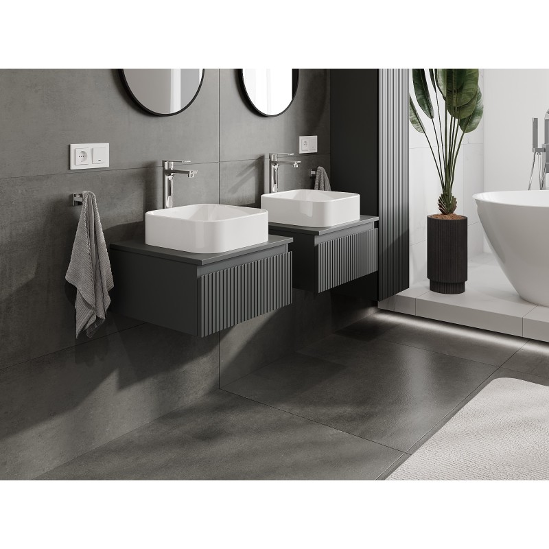 Mexen Rivel mobiletto da bagno sotto lavabo 50 cm con piano, 1 cassetto, scanalato, grafite opaco - 91A20-05023-1-BFC66
