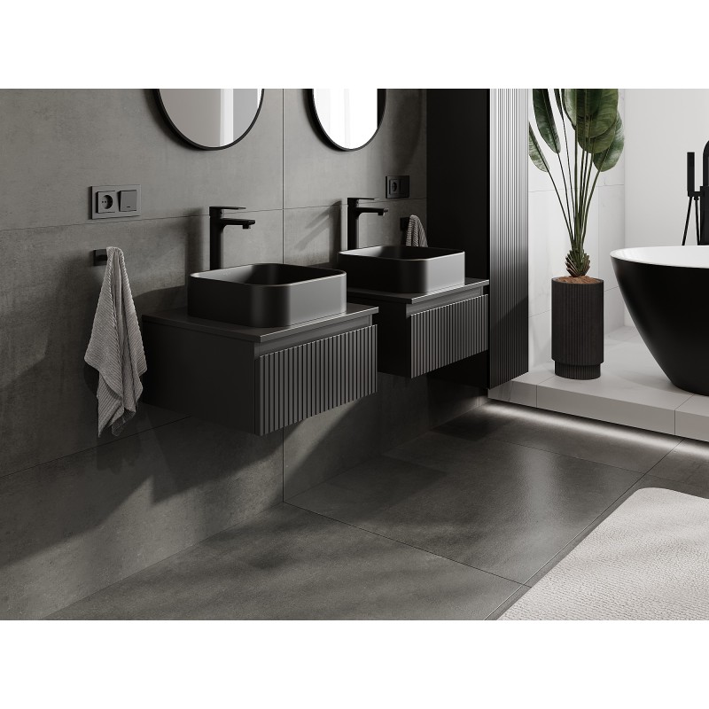 Mexen Rivel meuble de salle de bain sous-vasque 50 cm avec plateau, 1 tiroir, rainuré, noir mat - 91A20-05023-1-BFC71