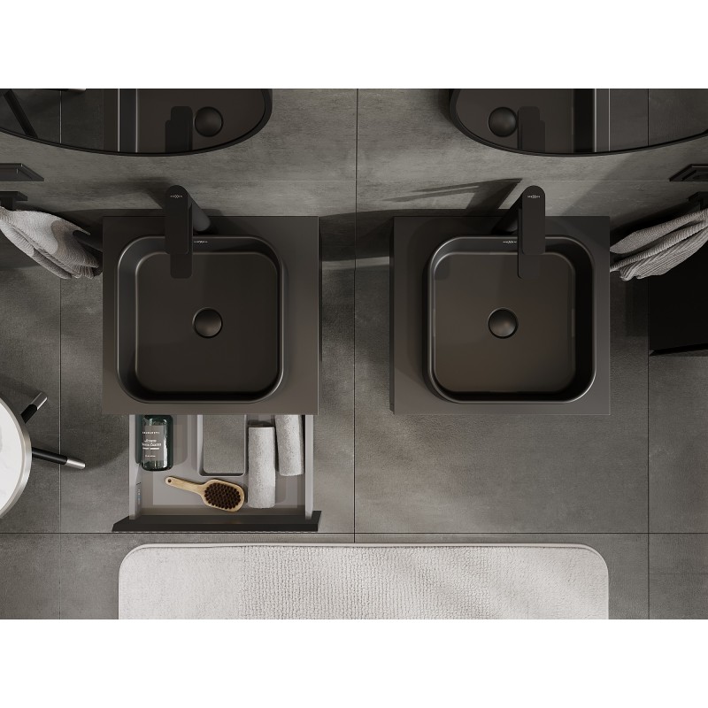 Mexen Rivel meuble de salle de bain sous-vasque 50 cm avec plateau, 1 tiroir, rainuré, noir mat - 91A20-05023-1-BFC71