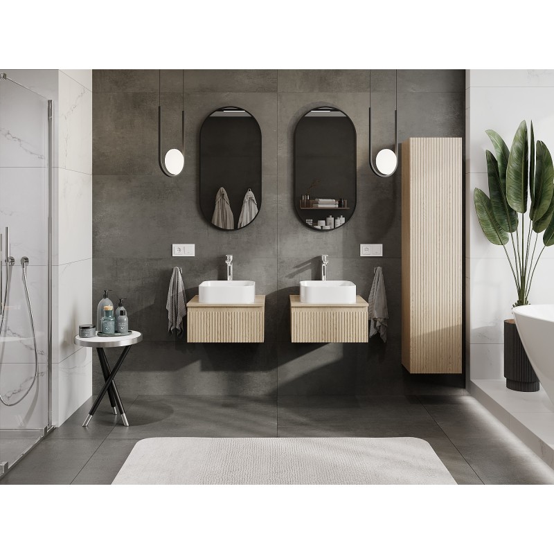 Mexen Rivel szafka łazienkowa podumywalkowa 50 cm z blatem, 1 szuflada, ryflowana , dąb - 91A20-05023-1-BFC81