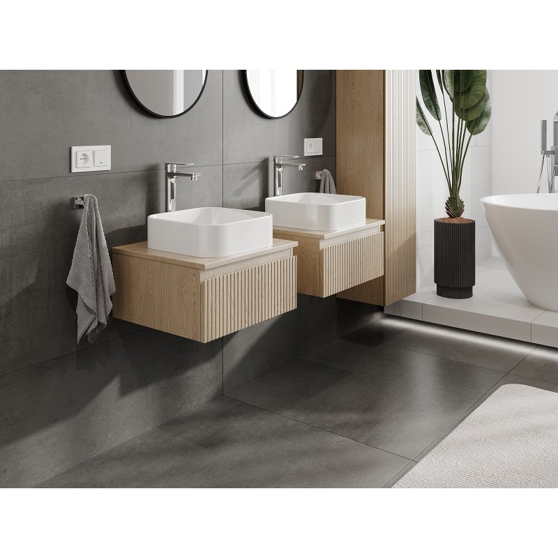 Mexen Rivel mueble de baño bajo lavabo 50 cm con encimera, 1 cajón, acanalado, roble - 91A20-05023-1-BFC81