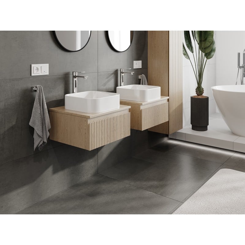 Mexen Rivel szafka łazienkowa podumywalkowa 50 cm z blatem, 1 szuflada, ryflowana , dąb - 91A20-05023-1-BFC81