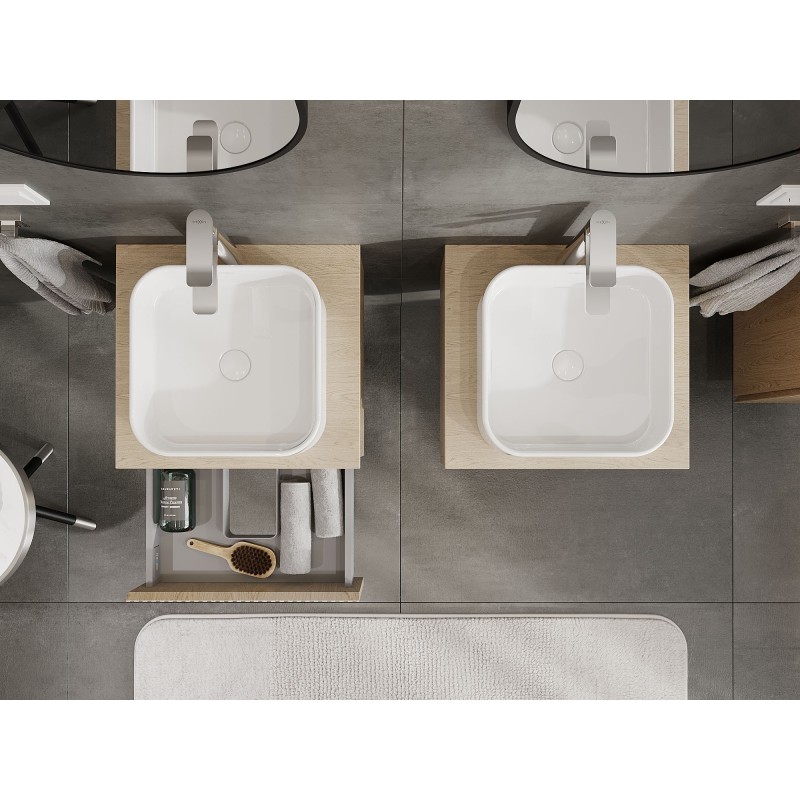 Mexen Rivel mobiletto da bagno sotto lavabo 50 cm con piano, 1 cassetto, scanalato, rovere - 91A20-05023-1-BFC81