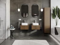 Mexen Rivel 50 cm Bathroom Cabinet with Countertop, 1 Drawer, Grooved, Walnut - 91A20-05023-1-BFC86