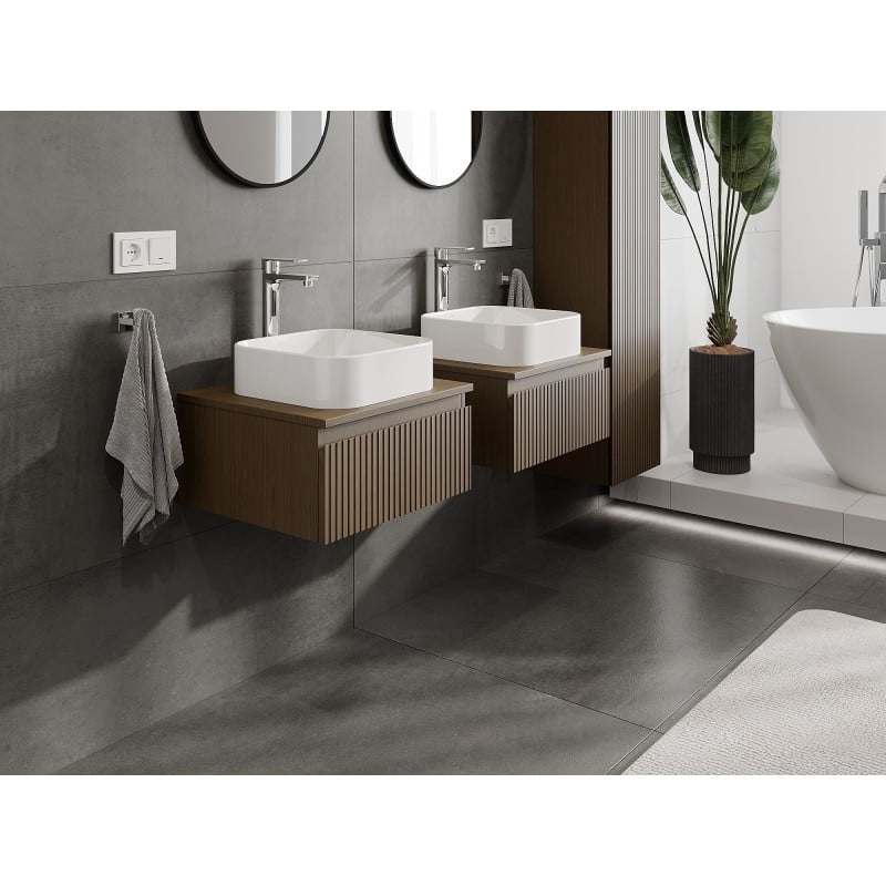 Mexen Rivel szafka łazienkowa podumywalkowa 50 cm z blatem, 1 szuflada, ryflowana , orzech - 91A20-05023-1-BFC86