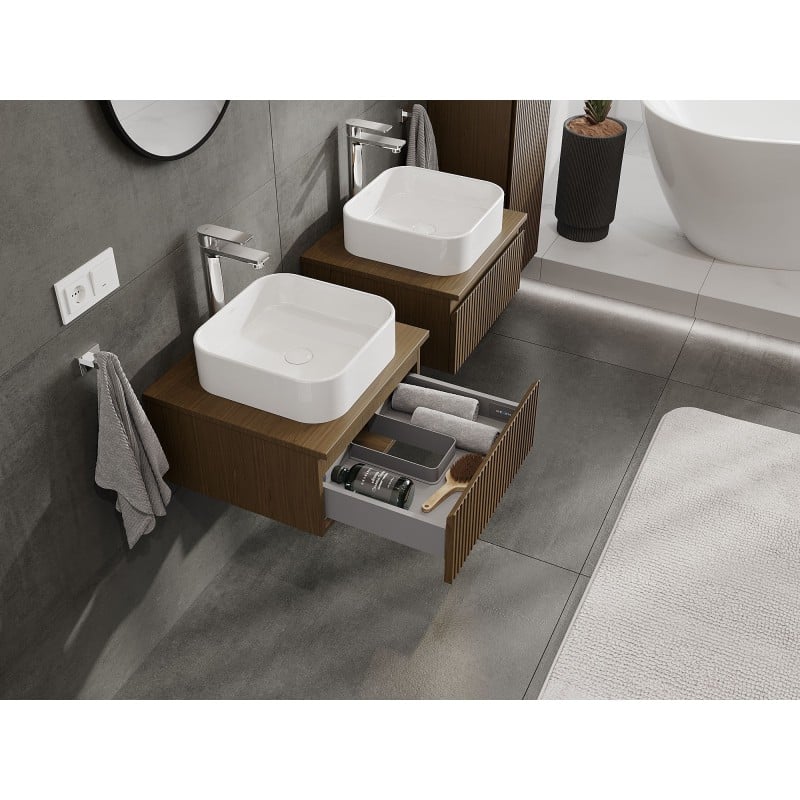 Mexen Rivel szafka łazienkowa podumywalkowa 50 cm z blatem, 1 szuflada, ryflowana , orzech - 91A20-05023-1-BFC86