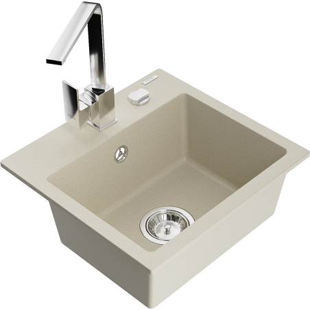 Mexen Milo 1-bowl granite sink with Rita kitchen faucet, beige - 6505-69-670300-00