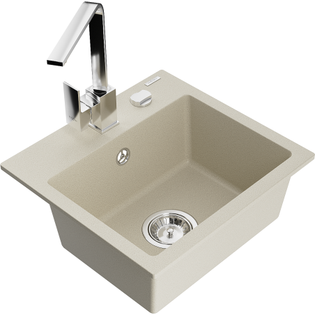 Mexen Milo granieten spoelbak met 1 bak en Rita keukenmengkraan, beige - 6505-69-670300-00