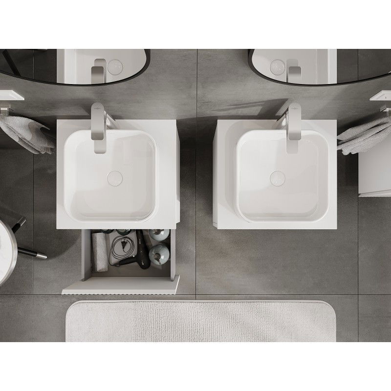 Mexen Rivel Buedzëmmerënnerschaf ënnert dem Lavabo 50 cm mat Arböitschëff, 1 Schüfflued, rifflen, wäiss matt