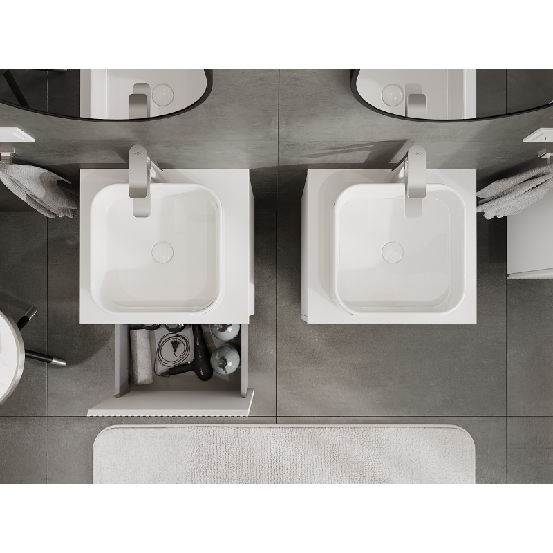 Mexen Rivel meuble de salle de bain sous lavabo 50 cm avec plan de travail, 1 tiroir, rainuré, blanc mat - 91A20-05047-1-BFC01