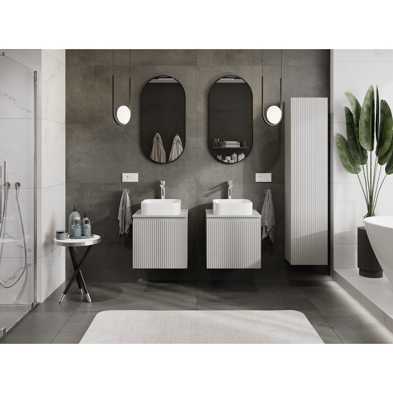Mexen Rivel meuble de salle de bain sous-vasque 50 cm avec plateau, 1 tiroir, rainuré, gris mat - 91A20-05047-1-BFC62