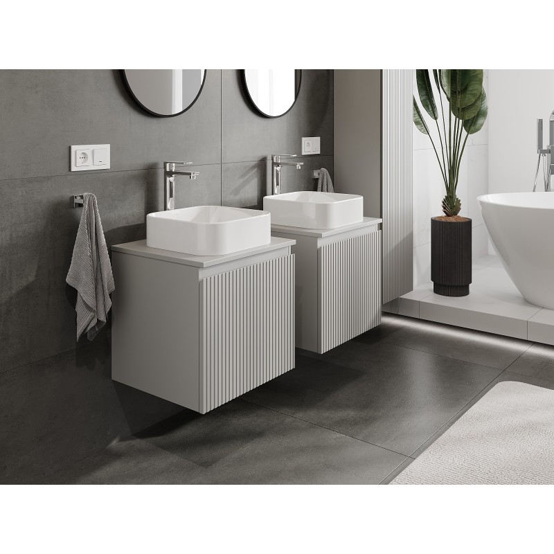 Mexen Rivel meuble de salle de bain sous-vasque 50 cm avec plateau, 1 tiroir, rainuré, gris mat - 91A20-05047-1-BFC62
