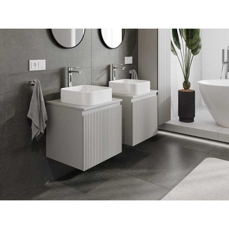 Mexen Rivel szafka łazienkowa podumywalkowa 50 cm z blatem, 1 szuflada, ryflowana , szara mat - 91A20-05047-1-BFC62