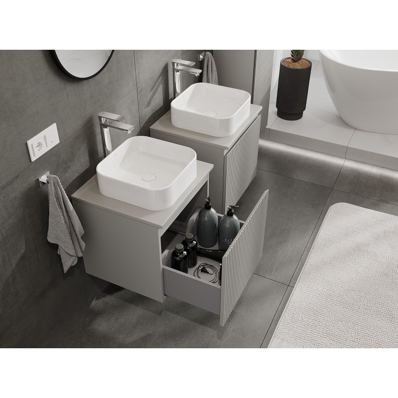 Mexen Rivel vannitoakapp valamulauaga alla, 50 cm, koos lauaga, 1 sahtel, sooneline, hall matt - 91A20-05047-1-BFC62
