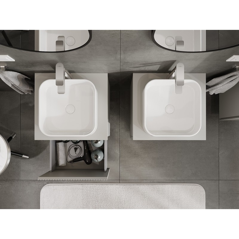 Mexen Rivel meuble de salle de bain sous-vasque 50 cm avec plateau, 1 tiroir, rainuré, gris mat - 91A20-05047-1-BFC62