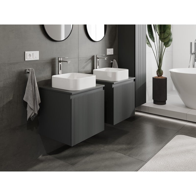 Mexen Rivel szafka łazienkowa podumywalkowa 50 cm z blatem, 1 szuflada, ryflowana , grafit mat - 91A20-05047-1-BFC66