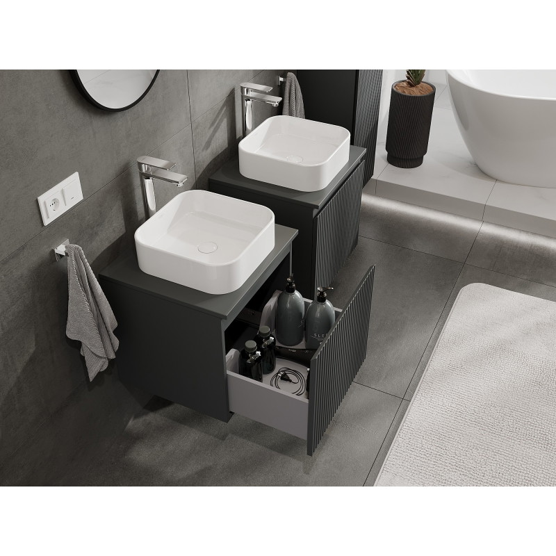 Mexen Rivel armario de baño debajo del lavabo de 50 cm con encimera, 1 cajón, estriado, grafito mate - 91A20-05047-1-BFC66