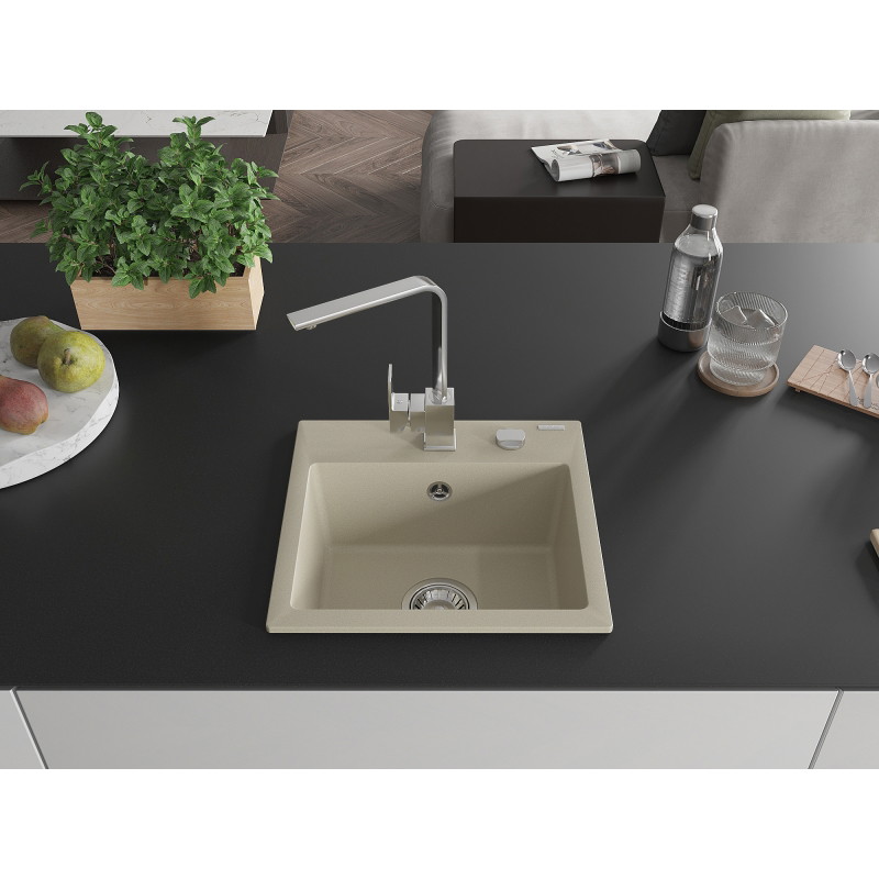 Mexen Milo fregadero de granito 1 cubeta con grifo de cocina Rita, beige - 6505-69-670300-00