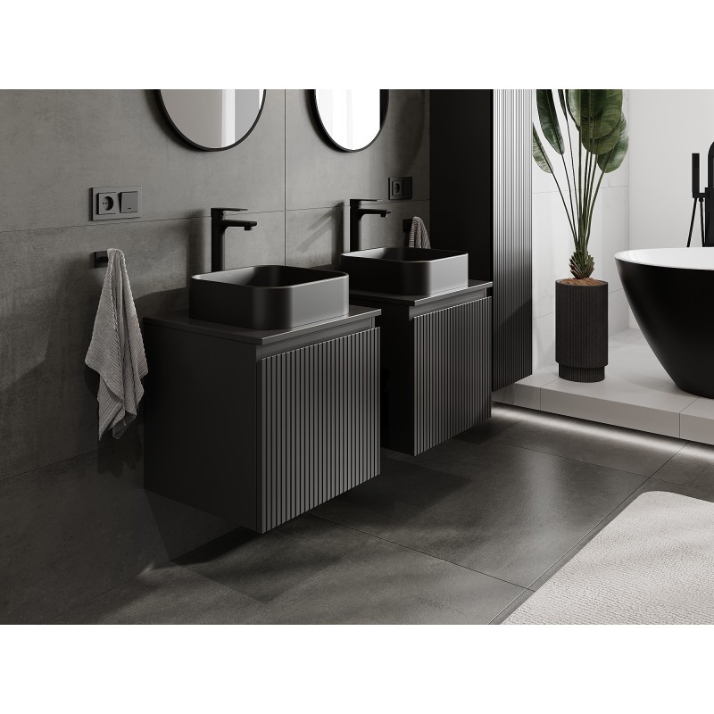 Mexen Rivel mobiletto da bagno sottolavabo 50 cm con piano, 1 cassetto, scanalato, nero opaco - 91A20-05047-1-BFC71