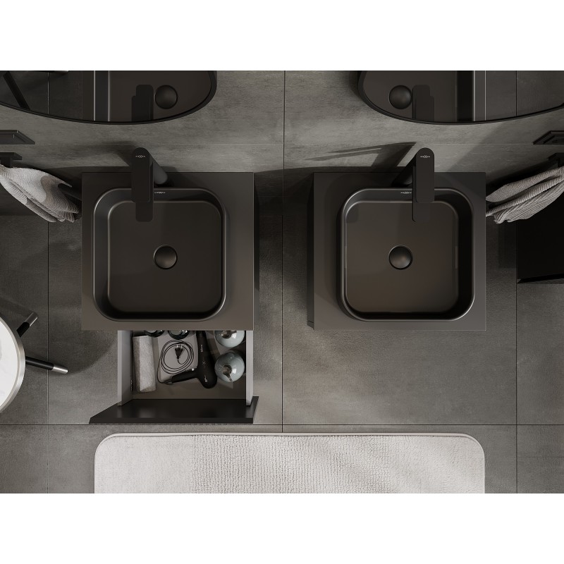 Mexen Rivel meuble de salle de bains sous vasque 50 cm avec plateau, 1 tiroir, rainuré, noir mat - 91A20-05047-1-BFC71