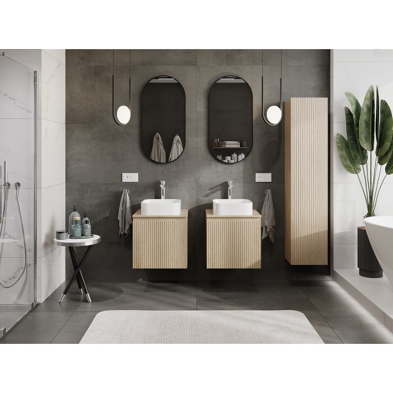 Mexen Rivel szafka łazienkowa podumywalkowa 50 cm z blatem, 1 szuflada, ryflowana , dąb - 91A20-05047-1-BFC81