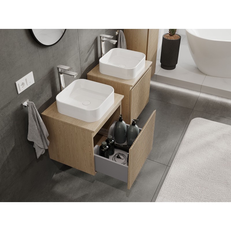 Mexen Rivel armário de casa de banho para lavatório 50 cm com tampa, 1 gaveta, ranhurado, carvalho - 91A20-05047-1-BFC81