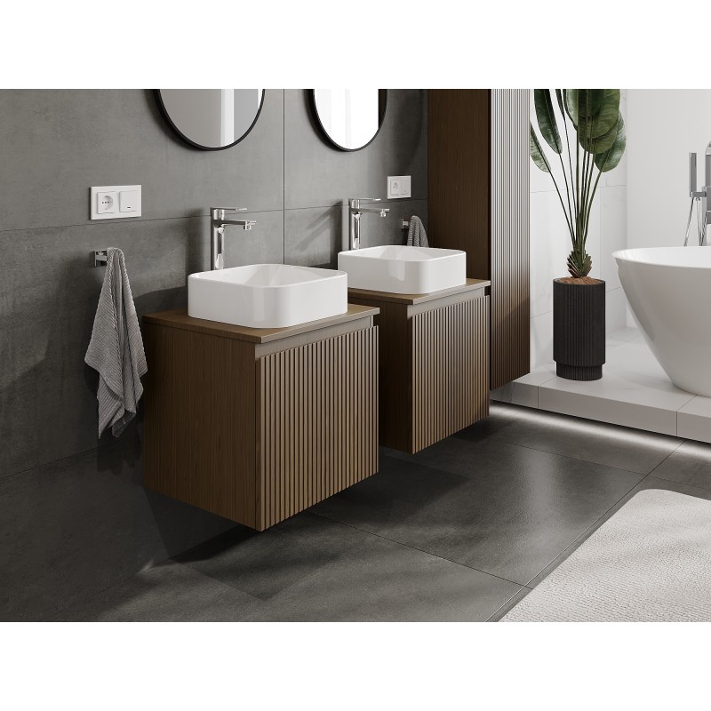 Mexen Rivel mueble de baño bajo lavabo 50 cm con encimera, 1 cajón, ranurado, nogal - 91A20-05047-1-BFC86