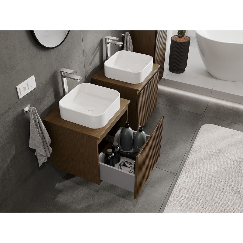 Mexen Rivel mueble de baño bajo lavabo 50 cm con encimera, 1 cajón, ranurado, nogal - 91A20-05047-1-BFC86