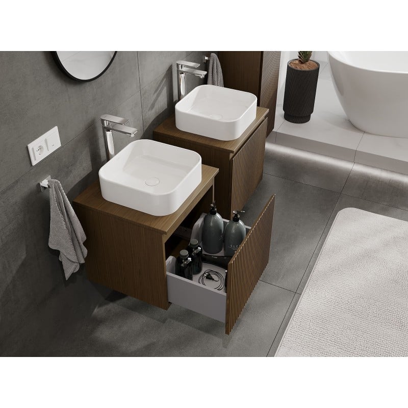 Mexen Rivel szafka łazienkowa podumywalkowa 50 cm z blatem, 1 szuflada, ryflowana , orzech - 91A20-05047-1-BFC86