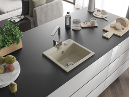 Mexen Milo lavello in granito 1-vasca con miscelatore da cucina Rita, beige - 6505-69-670300-00