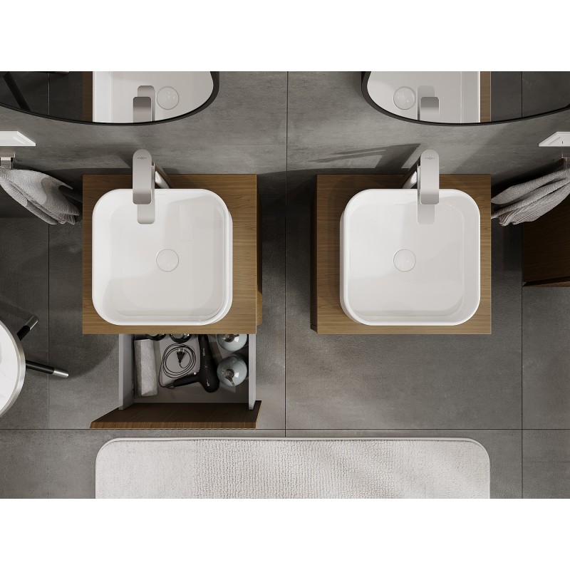 Mexen Rivel mobiletto da bagno sotto lavabo 50 cm con piano, 1 cassetto, scanalato, noce - 91A20-05047-1-BFC86