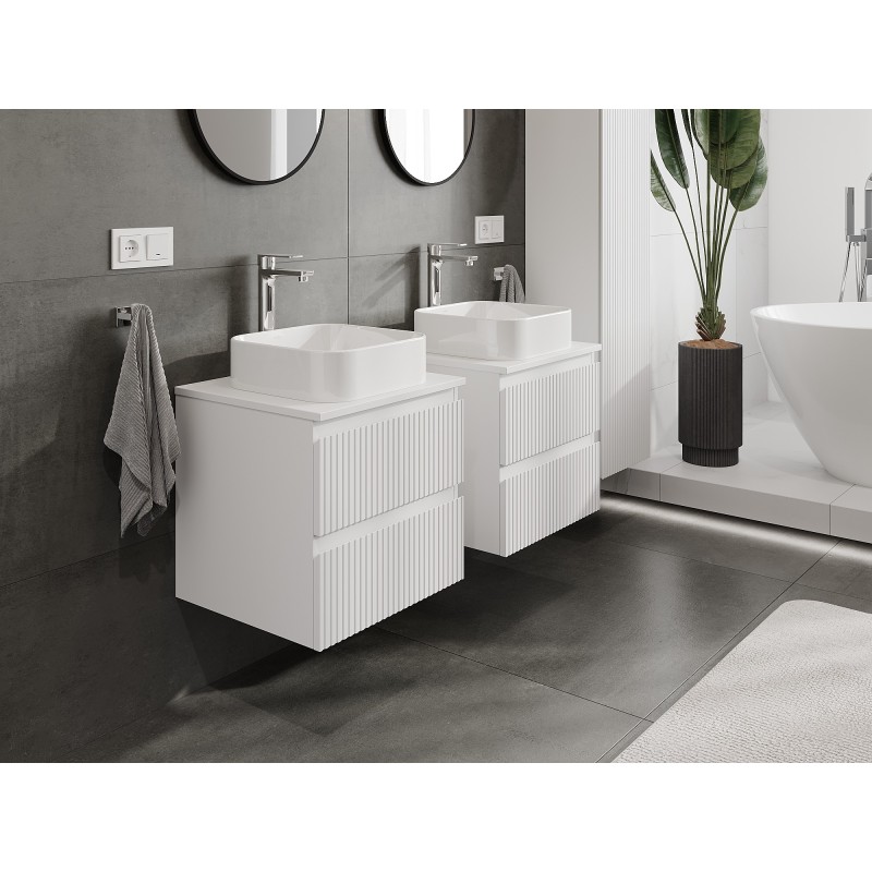 Mexen Rivel meuble de salle de bain sous-lavabo 50 cm avec plateau, 2 tiroirs, cannelé, blanc mat - 91A20-05047-2-BFFC01
