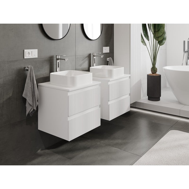 Mexen Rivel szafka łazienkowa podumywalkowa 50 cm z blatem, 2 szuflady, ryflowana , biała mat - 91A20-05047-2-BFFC01