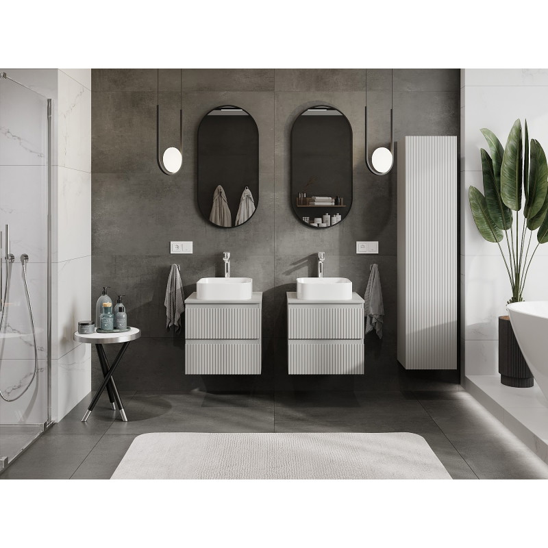 Mexen Rivel armario de baño debajo del lavabo de 50 cm con encimera, 2 cajones, ranurado, gris mate - 91A20-05047-2-BFFC62