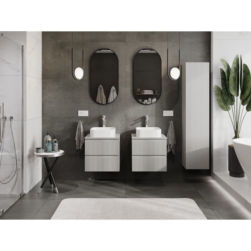 Mexen Rivel szafka łazienkowa podumywalkowa 50 cm z blatem, 2 szuflady, ryflowana , szara mat - 91A20-05047-2-BFFC62