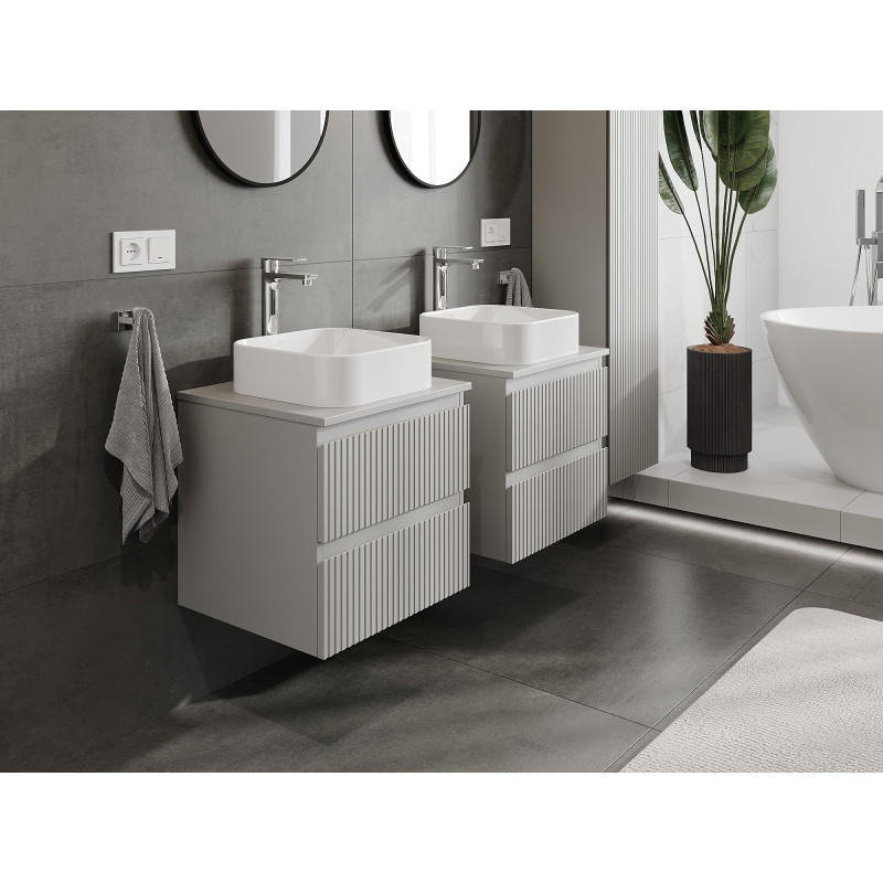 Mexen Rivel 50 cm Badezimmer-Unterschrank mit Ablage, 2 Schubladen, gerillt, graumatt - 91A20-05047-2-BFFC62
