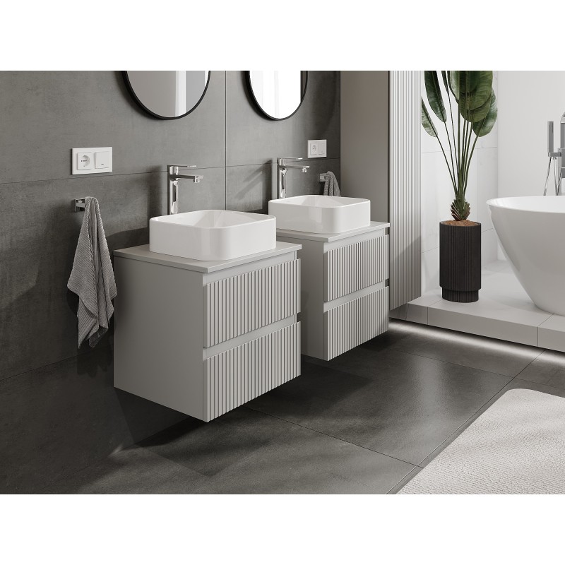 Mexen Rivel szafka łazienkowa podumywalkowa 50 cm z blatem, 2 szuflady, ryflowana , szara mat - 91A20-05047-2-BFFC62