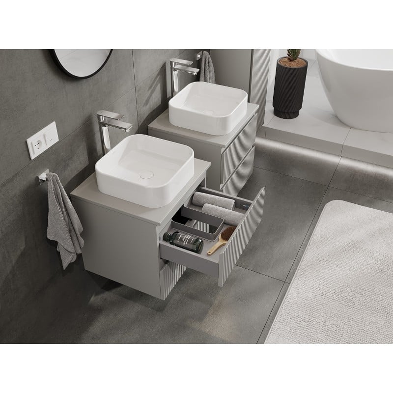 Mexen Rivel szafka łazienkowa podumywalkowa 50 cm z blatem, 2 szuflady, ryflowana , szara mat - 91A20-05047-2-BFFC62