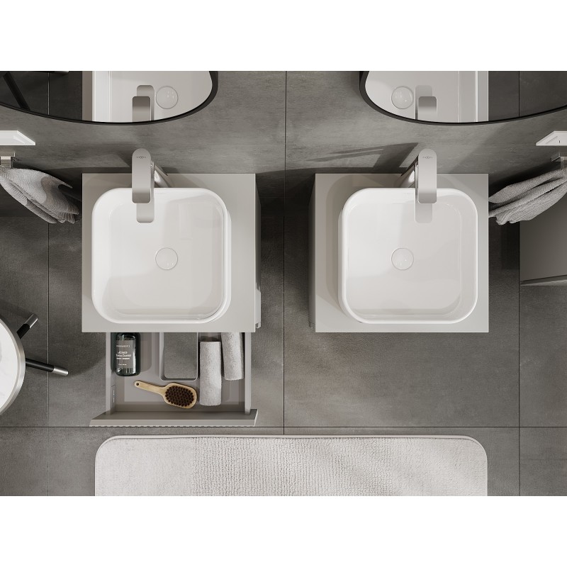 Mexen Rivel armoire de salle de bain sous lavabo 50 cm avec plateau, 2 tiroirs, rainurée, gris mat - 91A20-05047-2-BFFC62