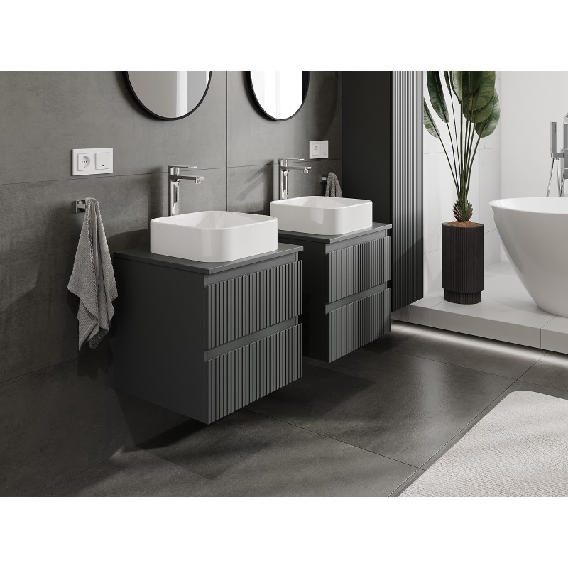 Mexen Rivel szafka łazienkowa podumywalkowa 50 cm z blatem, 2 szuflady, ryflowana , grafit mat - 91A20-05047-2-BFFC66
