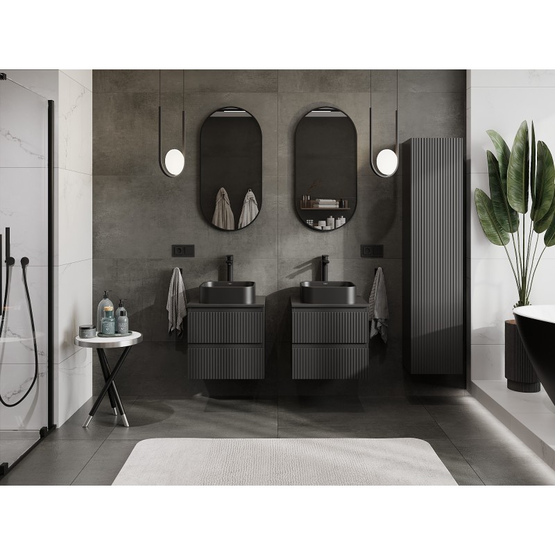 Mexen Rivel armoire de salle de bain sous vasque 50 cm avec plateau, 2 tiroirs, rainurée, noir mat - 91A20-05047-2-BFFC71