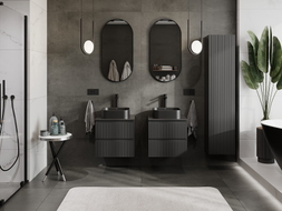 Mexen Rivel meuble de salle de bain sous-lavabo 50 cm avec plateau, 2 tiroirs, rainuré, noir mat - 91A20-05047-2-BFFC71