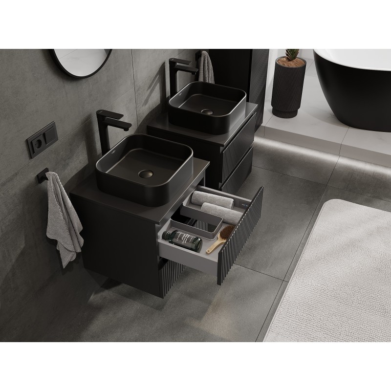 Mexen Rivel mueble de baño de 50 cm con encimera, 2 cajones, ranurado, negro mate - 91A20-05047-2-BFFC71