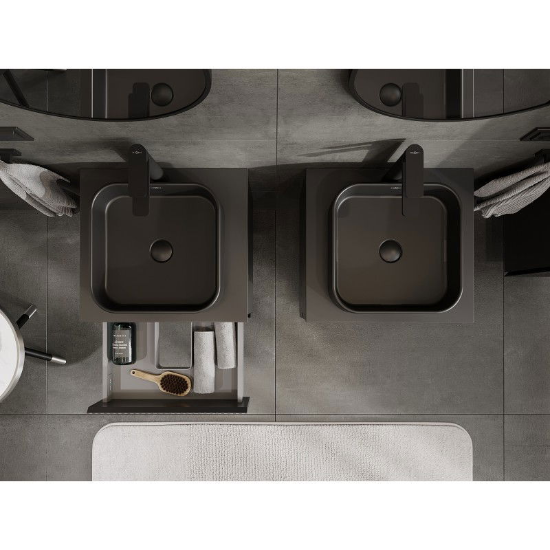 Mexen Rivel Buedzëmmer ënner-Waschtank 50 cm mat Uewerfläch, 2 Schief, ripeg, schwaarz matt - 91A20-05047-2-BFFC71