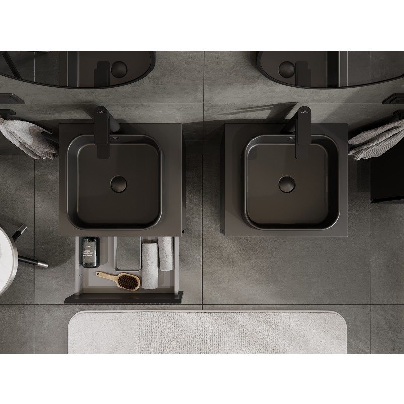 Mexen Rivel mueble de baño de 50 cm con encimera, 2 cajones, ranurado, negro mate - 91A20-05047-2-BFFC71