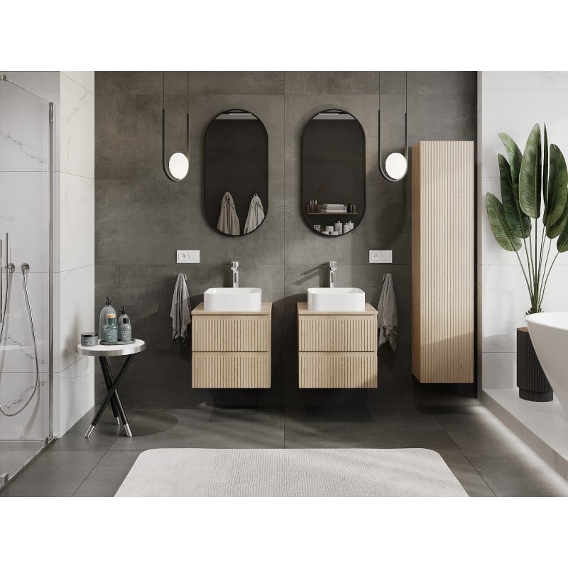 Mexen Rivel szafka łazienkowa podumywalkowa 50 cm z blatem, 2 szuflady, ryflowana , dąb - 91A20-05047-2-BFFC81