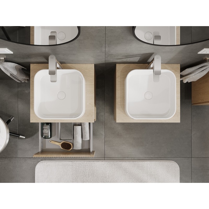 Mexen Rivel mueble de baño bajo lavabo de 50 cm con encimera, 2 cajones, ranurado, roble - 91A20-05047-2-BFFC81